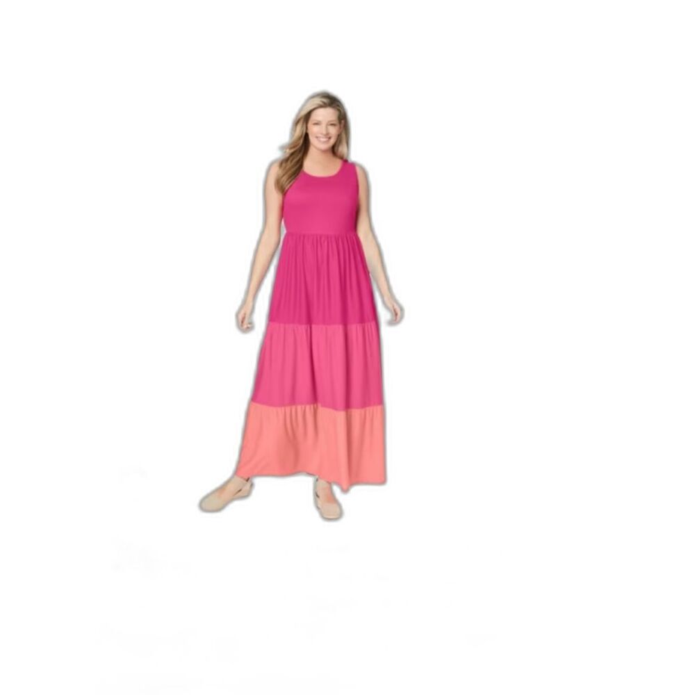 Women's Woman Within Plus Size Colorblock Tiered Dress Size 2X